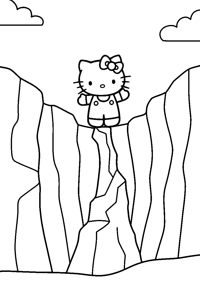 hello kitty balancing in canyon line art