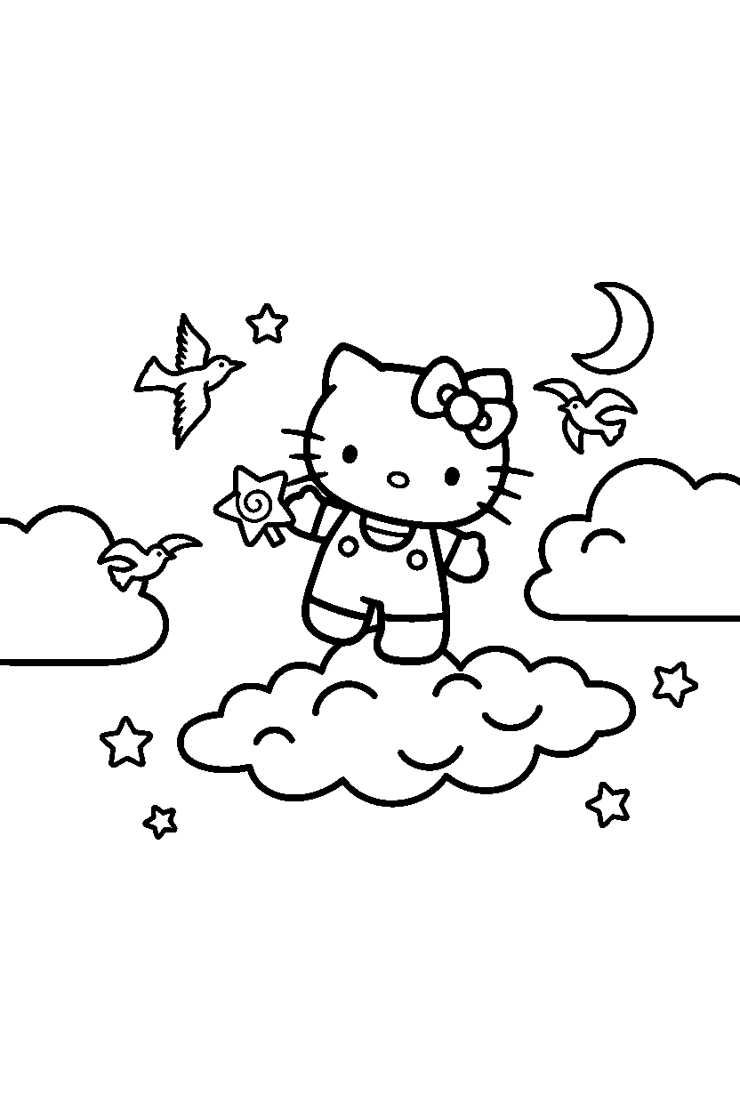 hello kitty balancing in sky area line art