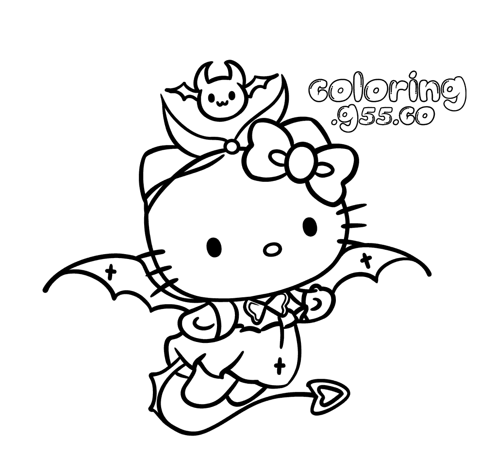 hello kitty devil costume bat wings halloween line art for kids