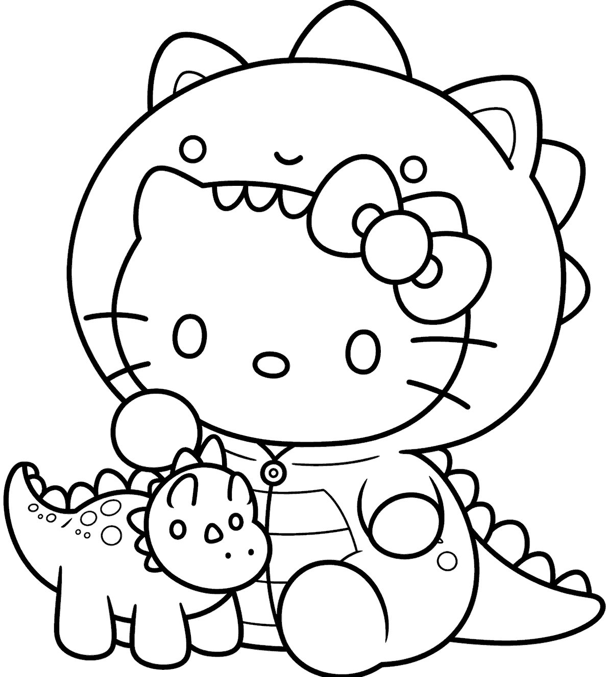 hello kitty dinosaur costume line art for kids