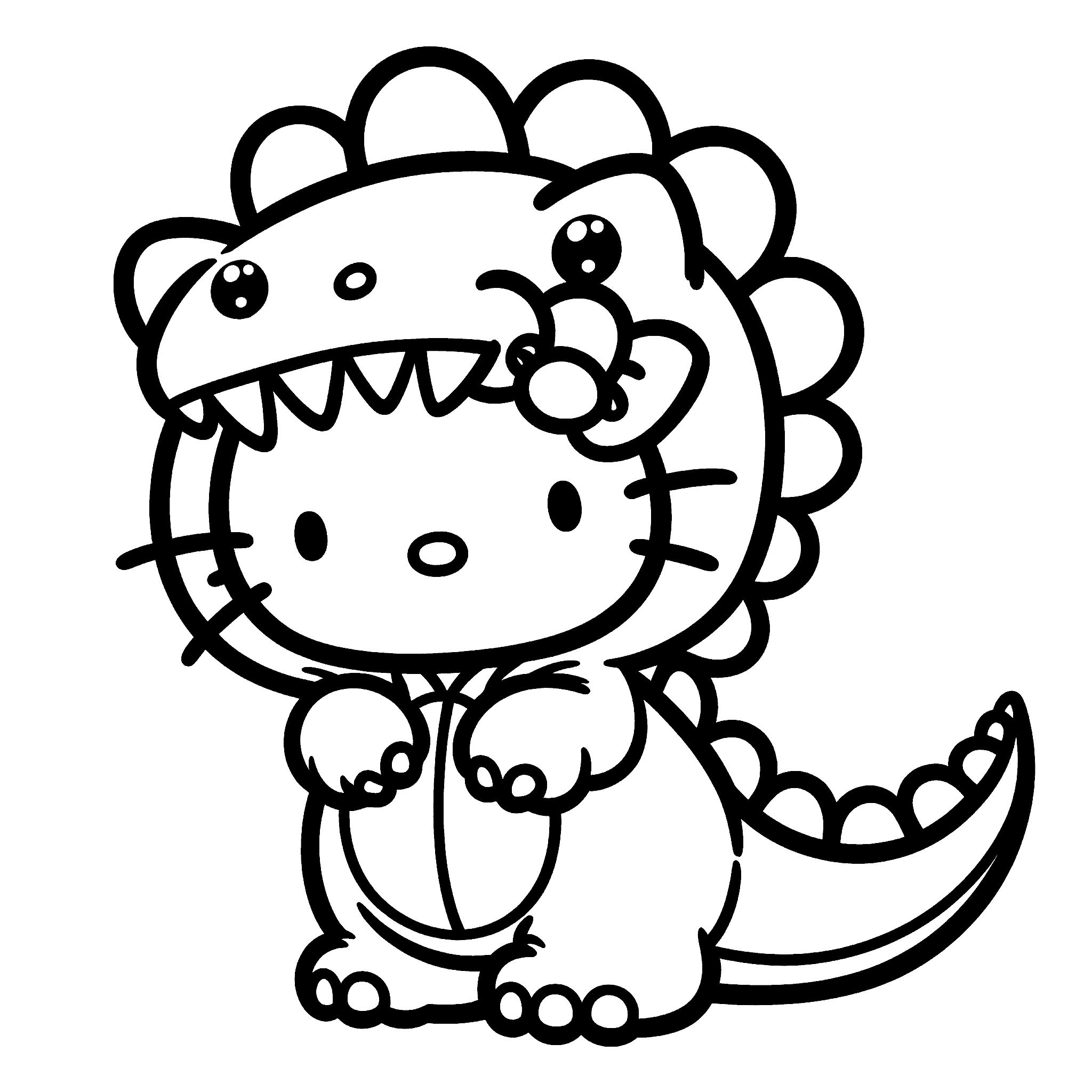 hello kitty dinosaur costume cute kaiju line art for kids