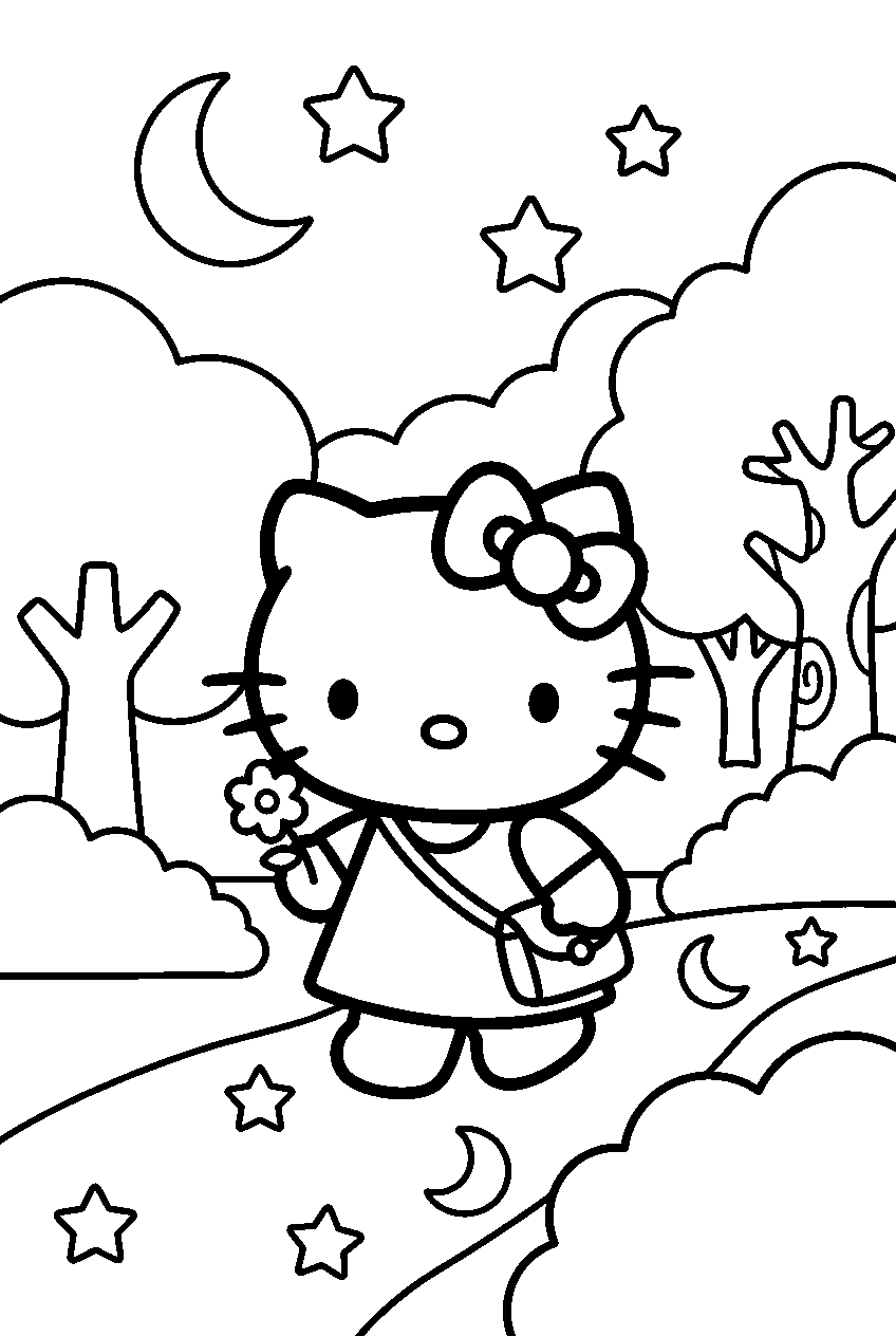 hello kitty exploring in dreamland line art