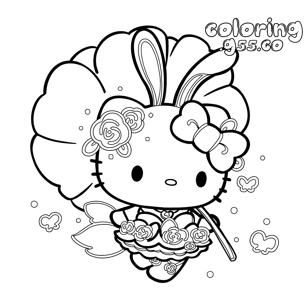 hello kitty fairy princess big flower costume line art for kids