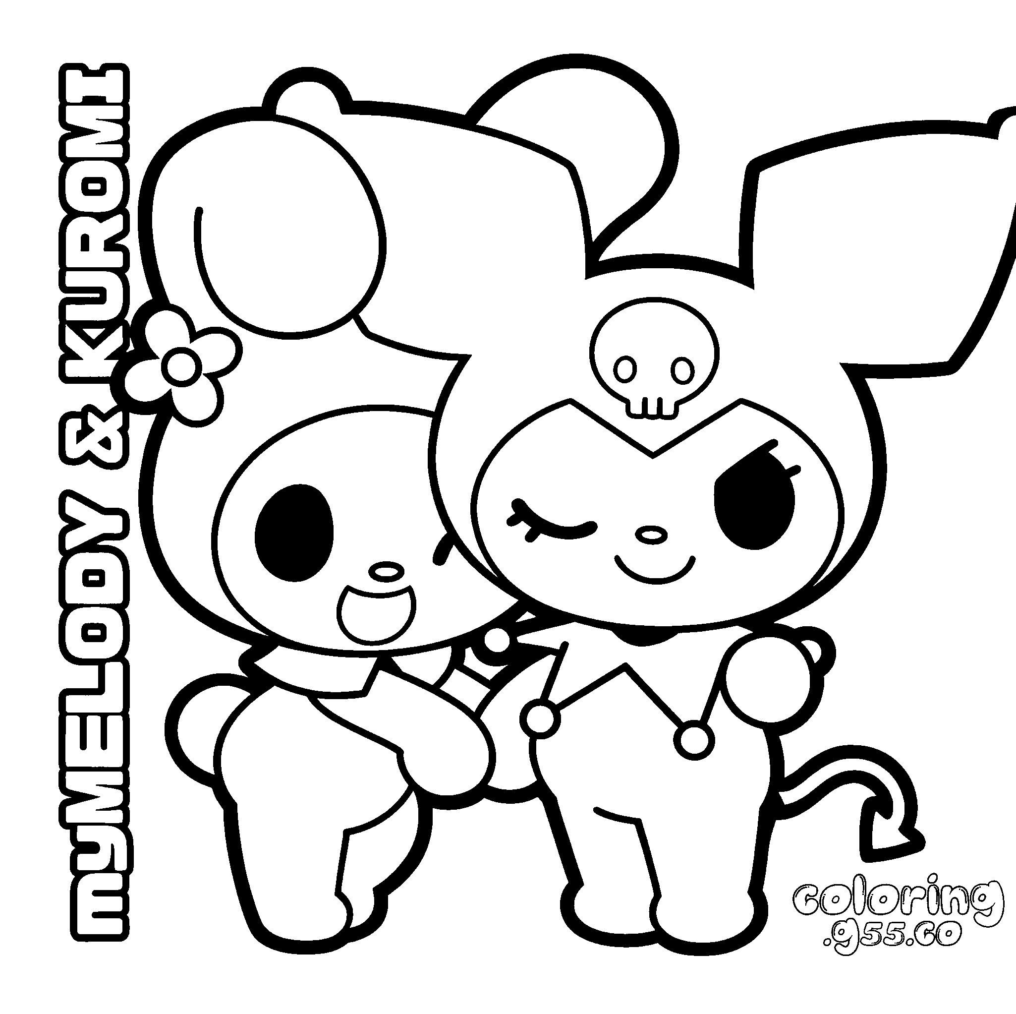hello kitty friends my melody and kuromi chibi besties line art for kids