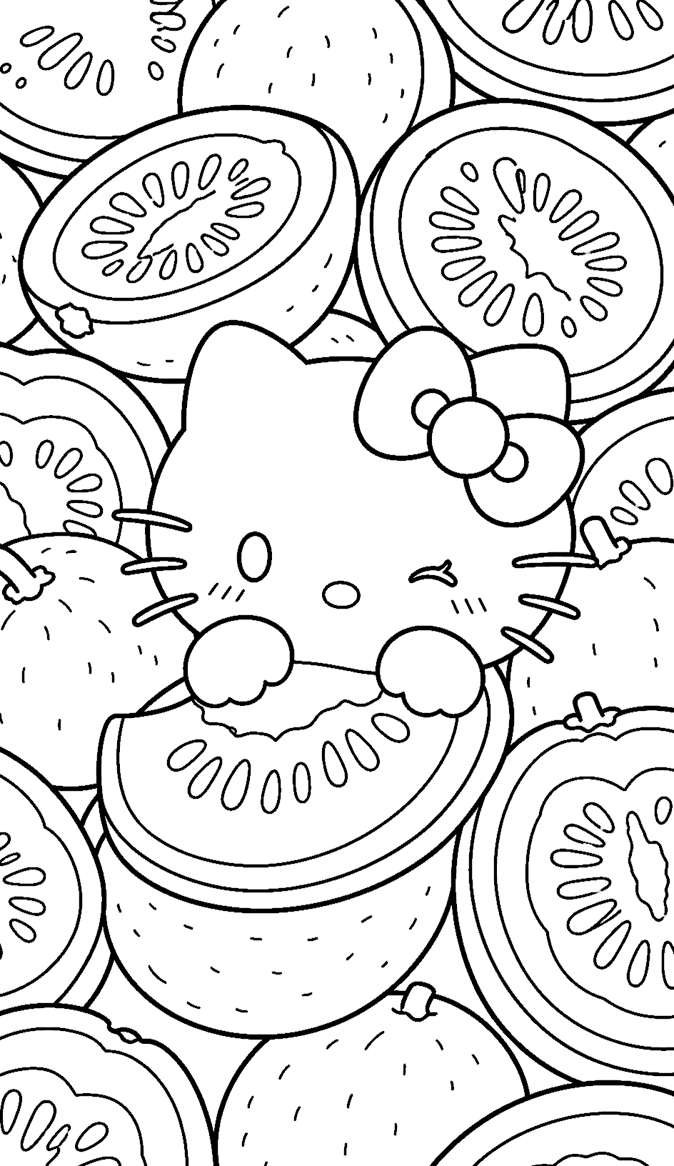 hello kitty fruit line art cute summer melons