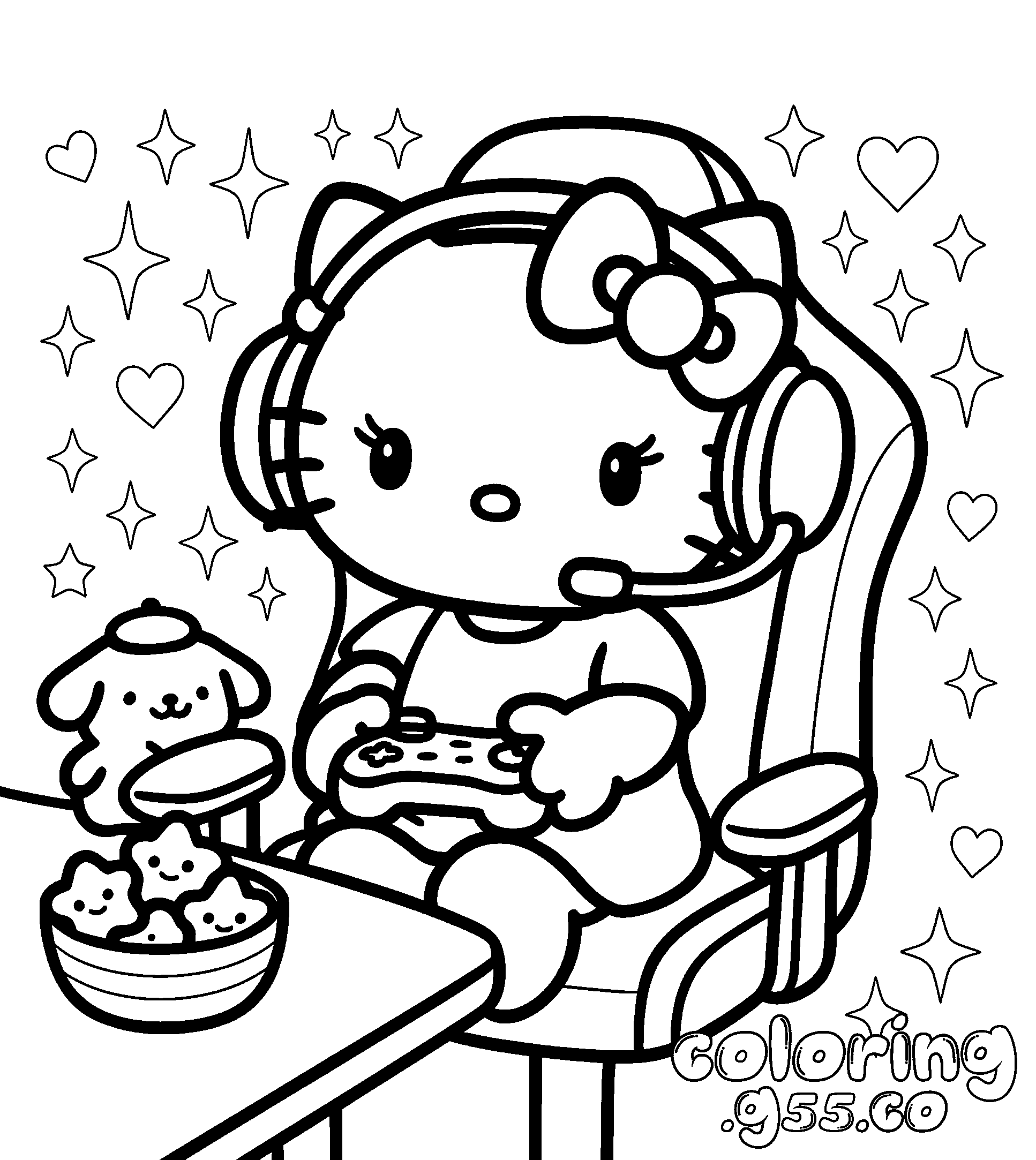 hello kitty gamer chair headset controller line art for kids