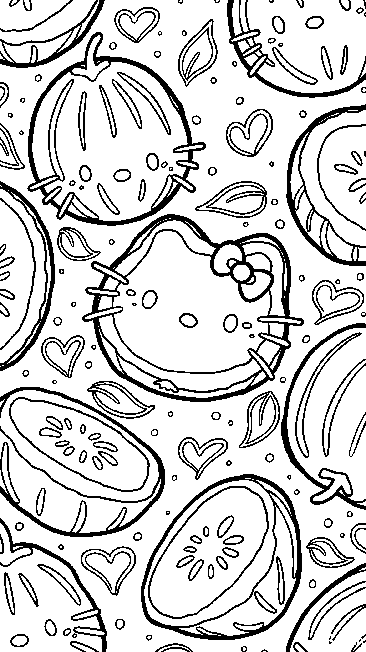 hello kitty hearts and melons pattern line art