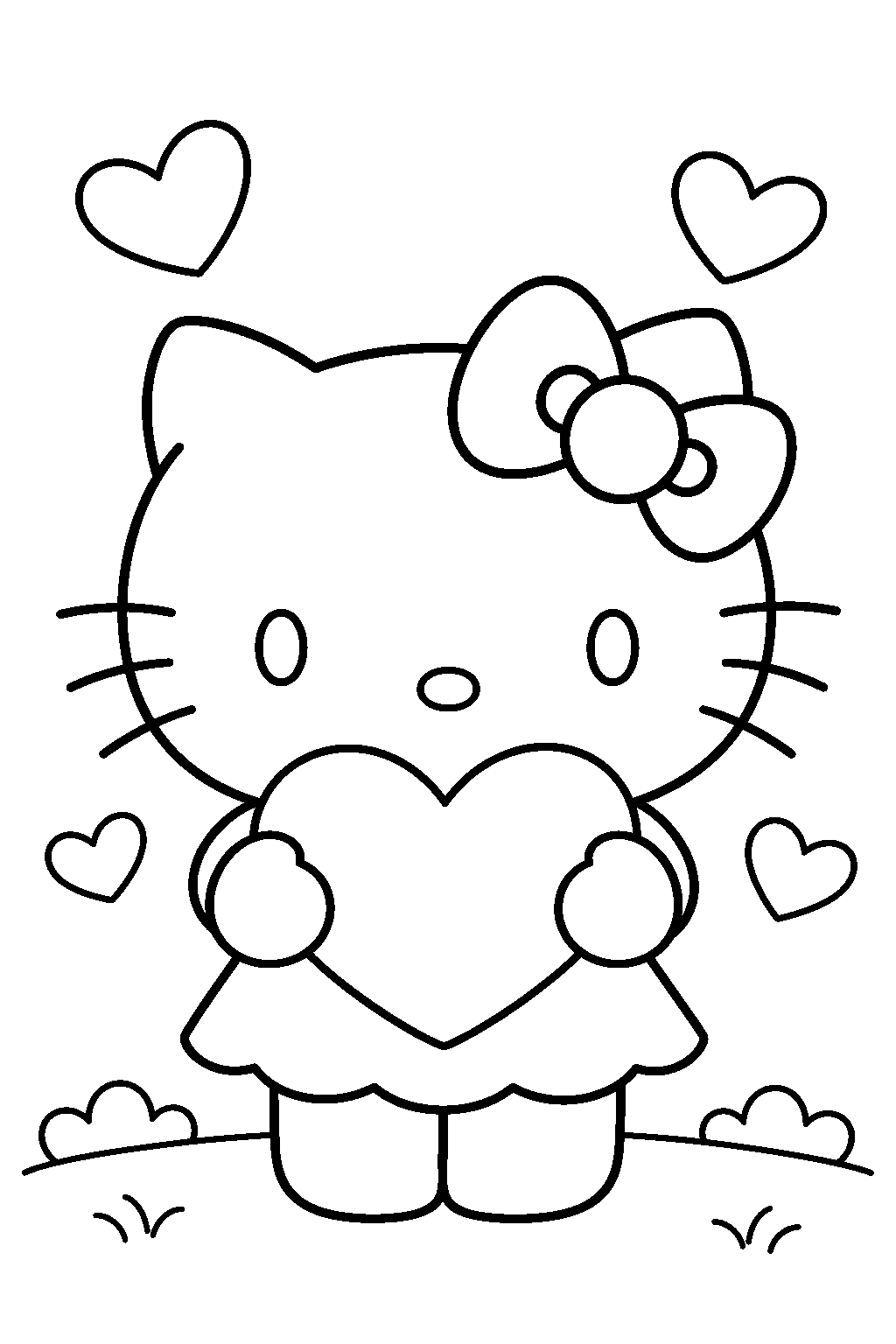 hello kitty holding a heart shaped card for valentine s day line art
