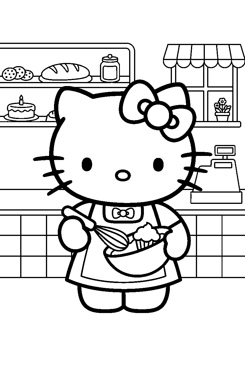 hello kitty in bakery line art