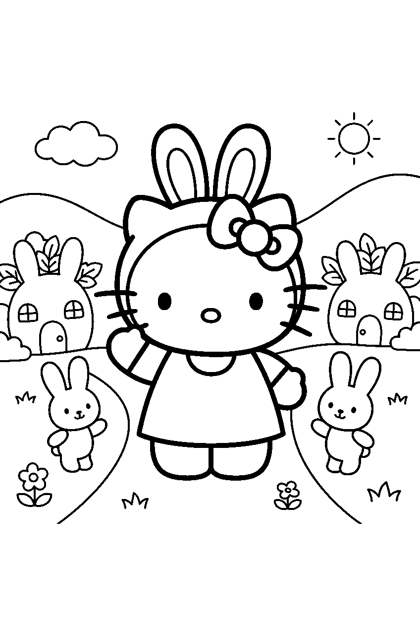 hello kitty in bunny village line art