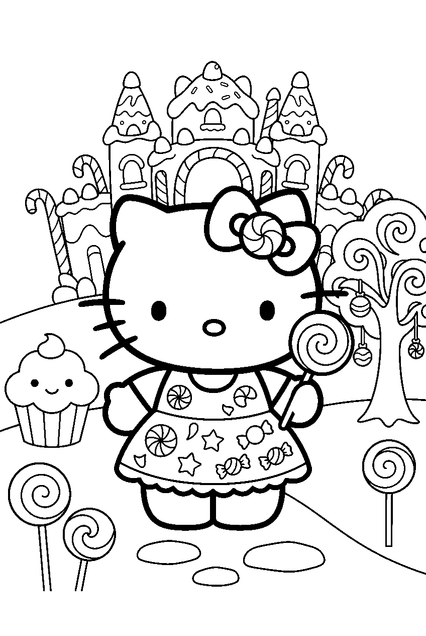 hello kitty in candy kingdom line art