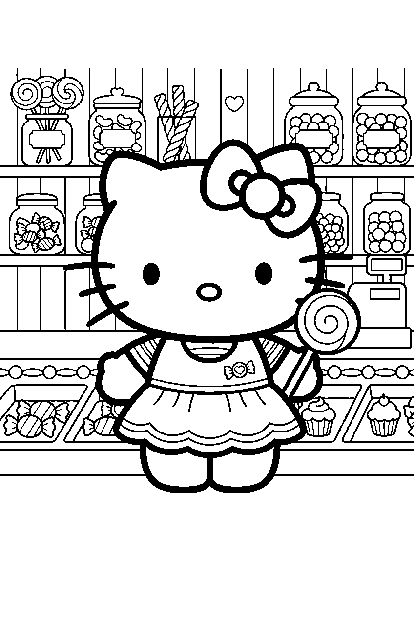 hello kitty in candy shop line art