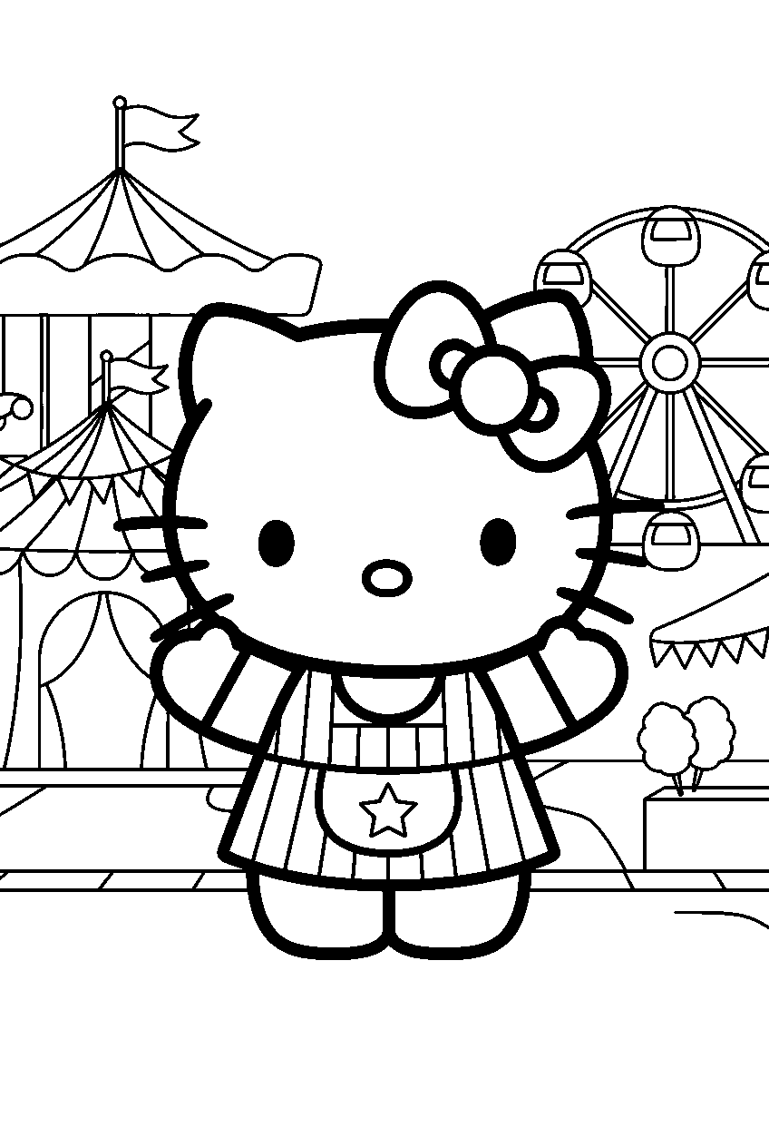 hello kitty in carnival grounds line art