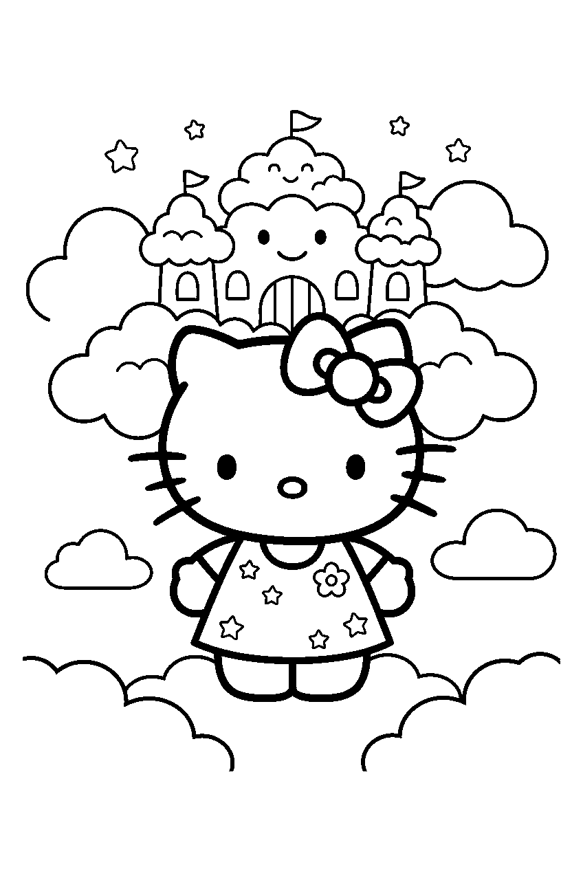 hello kitty in cloud kingdom line art