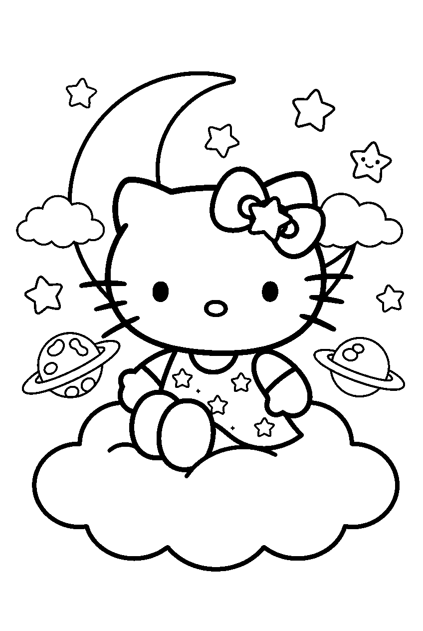 hello kitty in dreamland line art