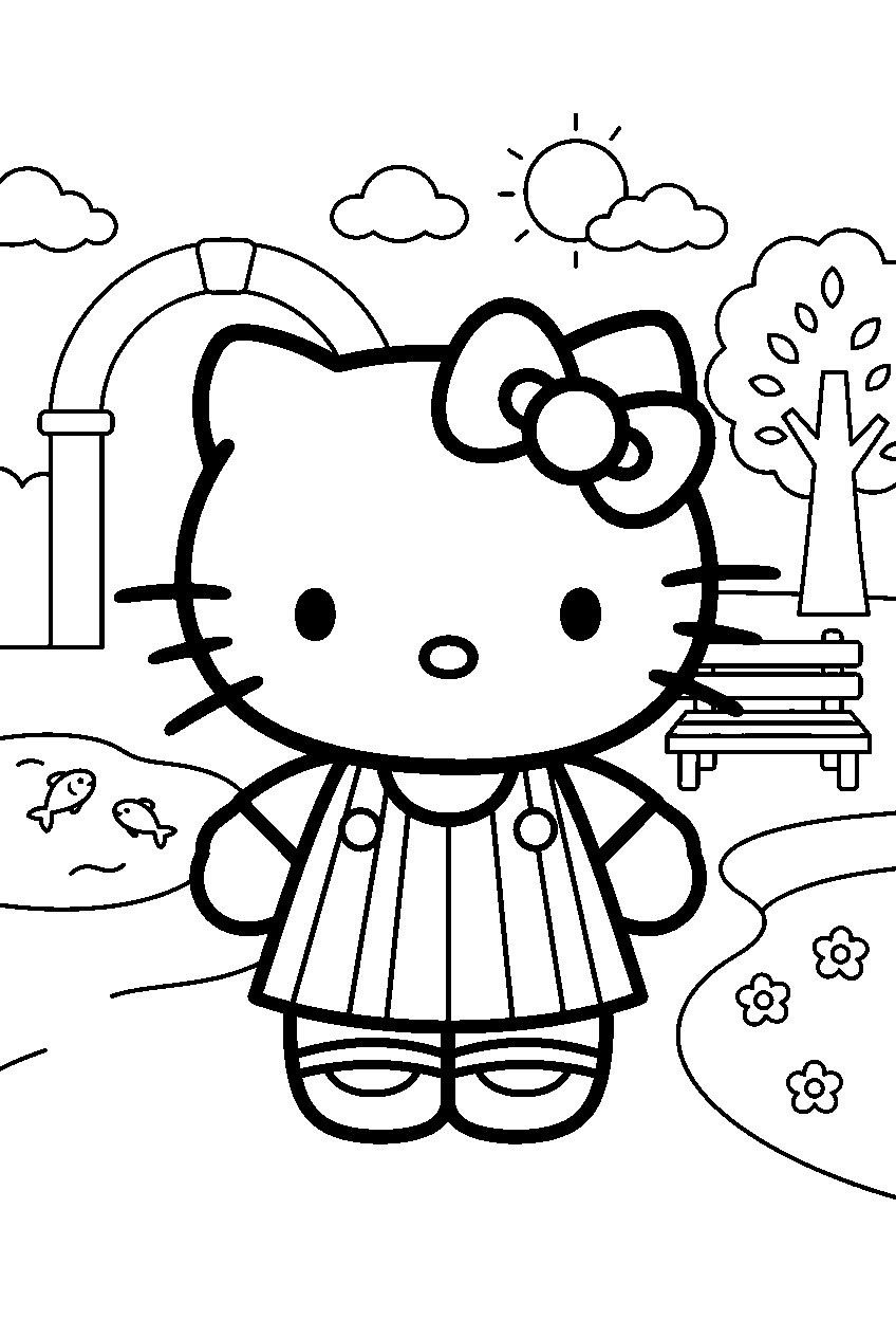 hello kitty in friendship park line art