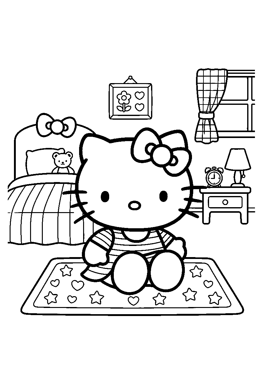 hello kitty in hello kitty bedroom line art
