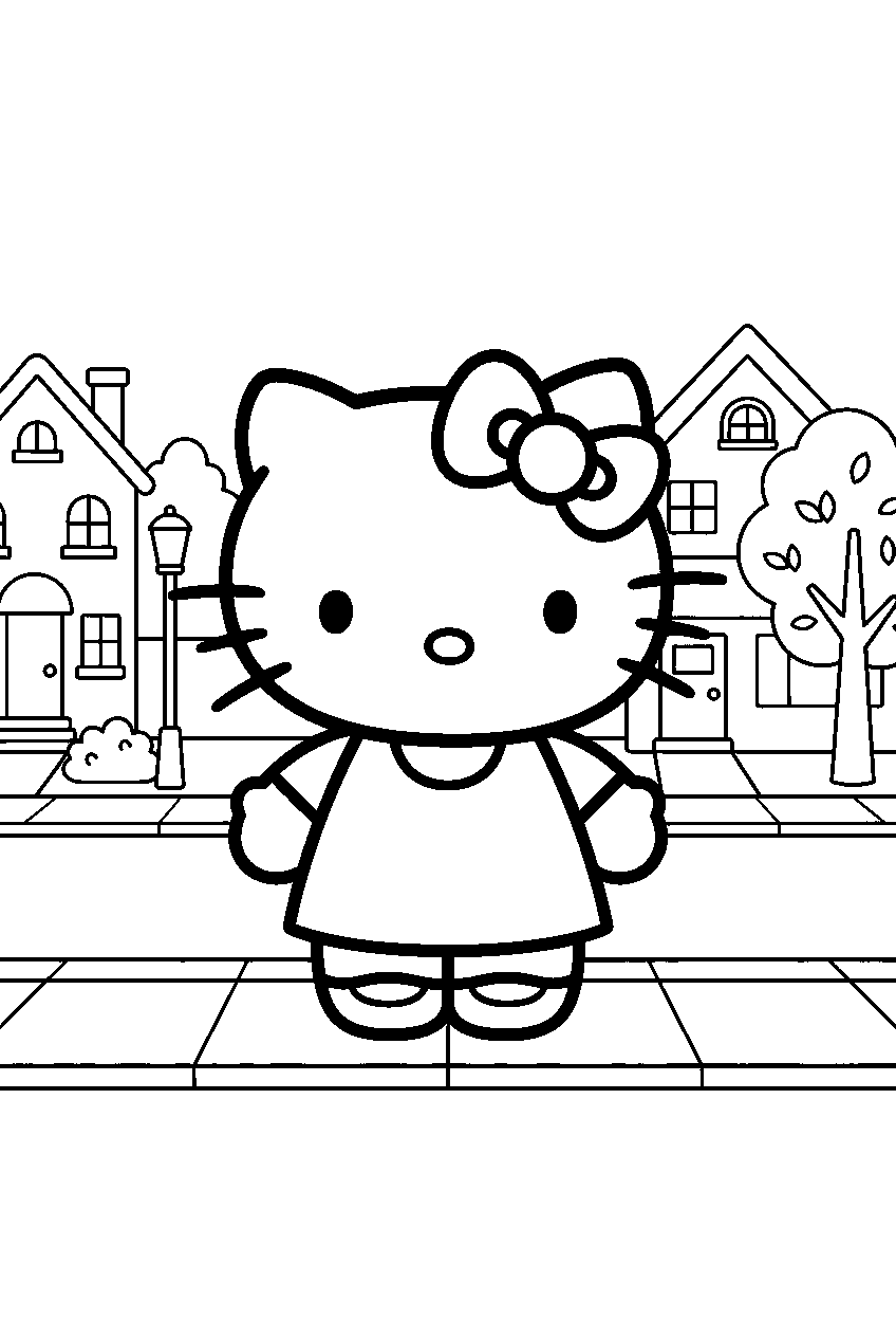 hello kitty in neighborhood street line art