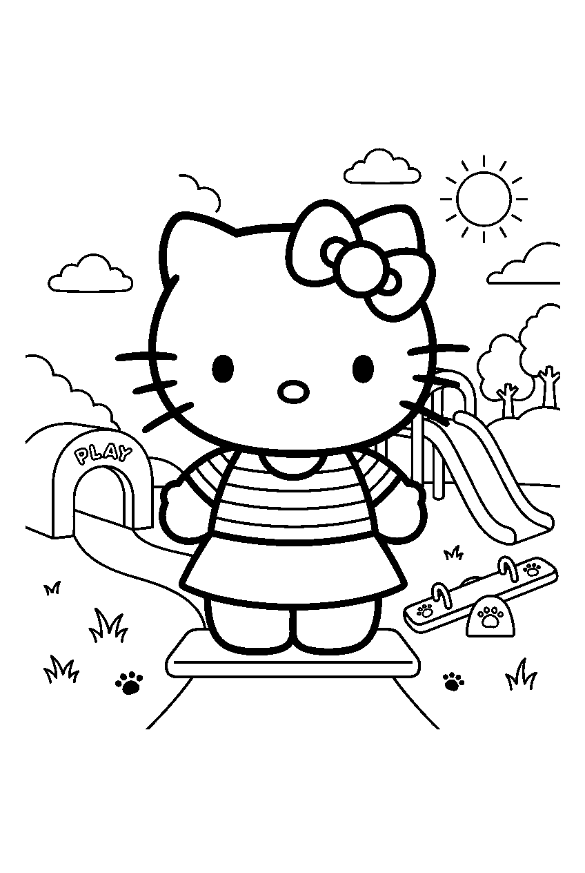 hello kitty in pet playground line art