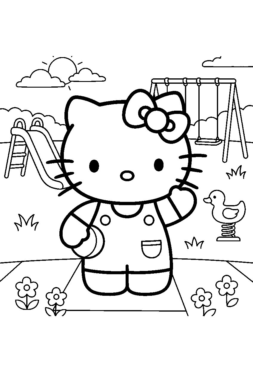 hello kitty in playground line art