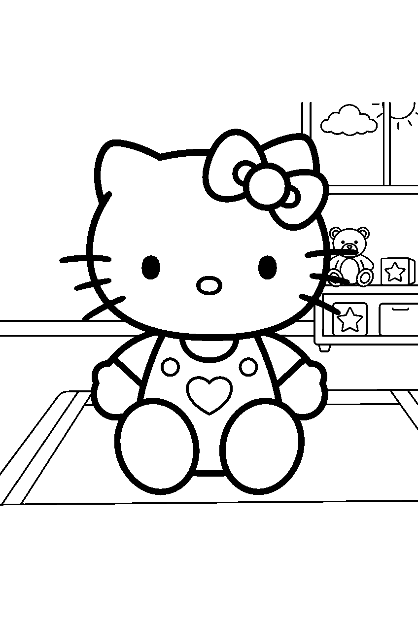 hello kitty in playroom line art