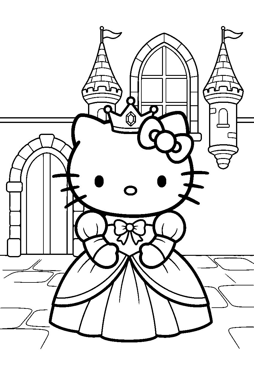 hello kitty in princess castle line art