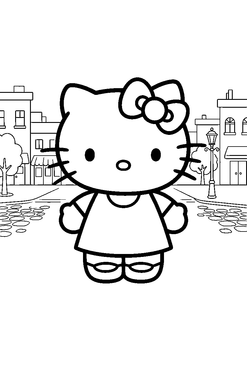 hello kitty in town square line art