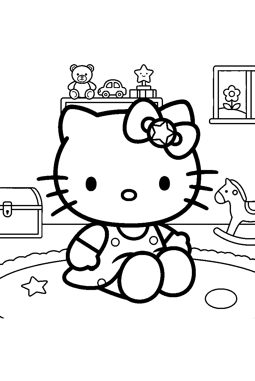 hello kitty in toy room line art