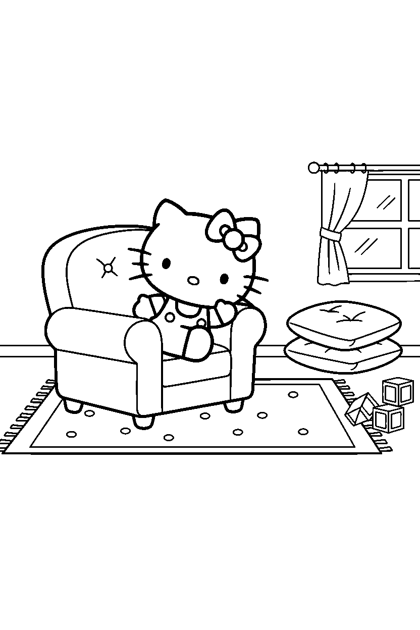 hello kitty looking around in bonus room line art