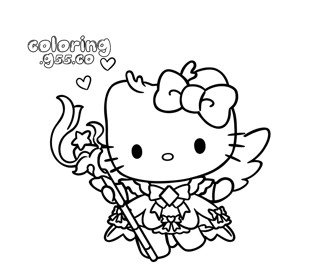 hello kitty magical girl wand line art for kids