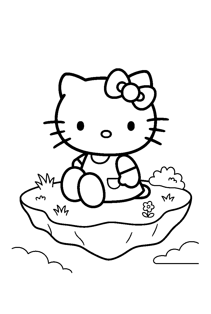 hello kitty on floating island line art