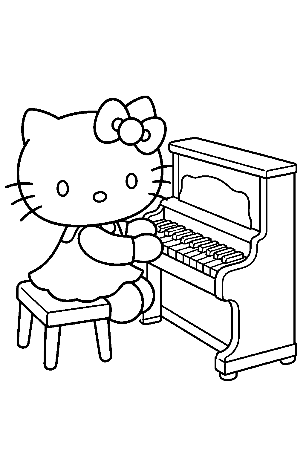 hello kitty playing the piano in her music room line art