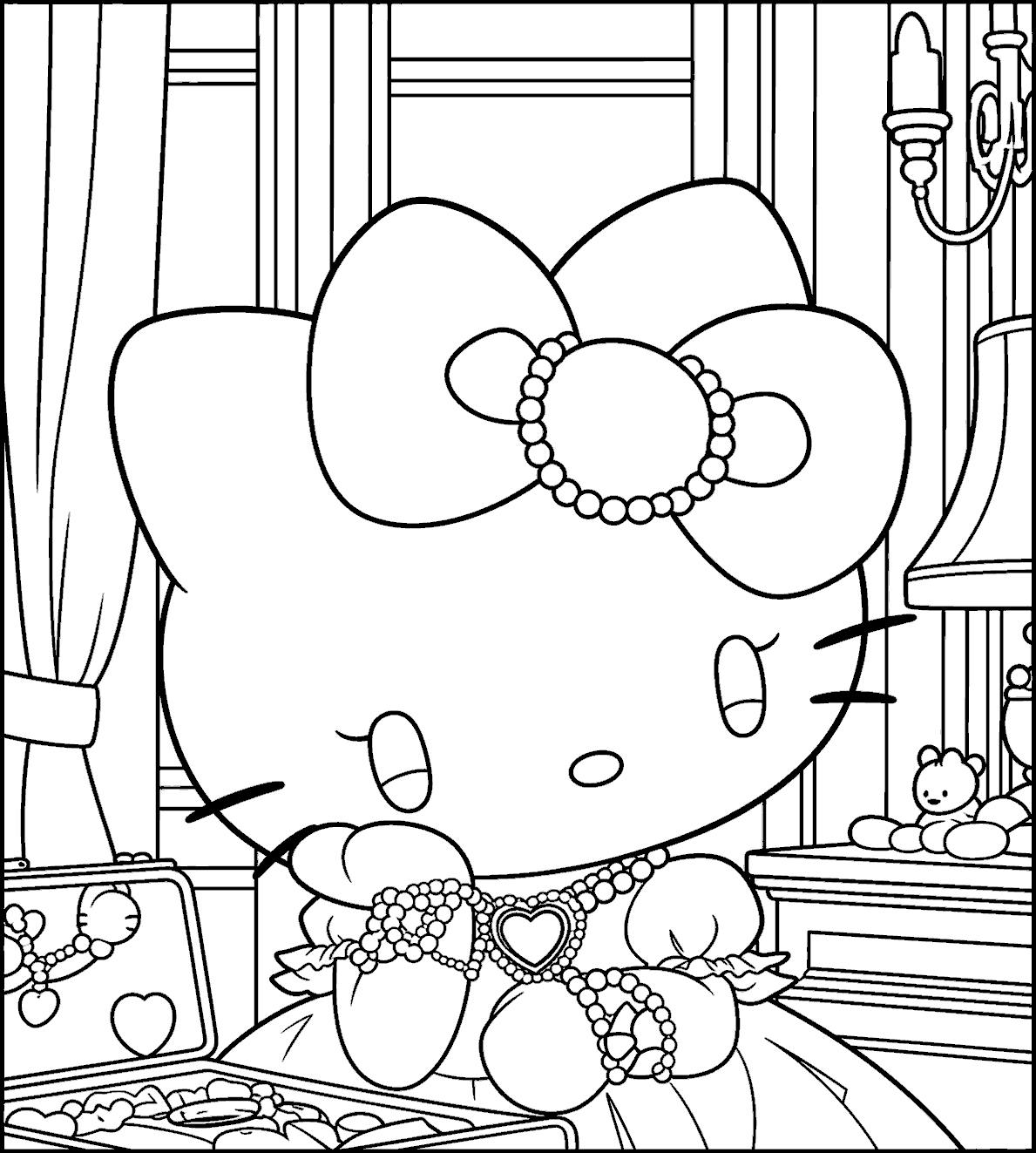 hello kitty princess jewelry box line art for kids
