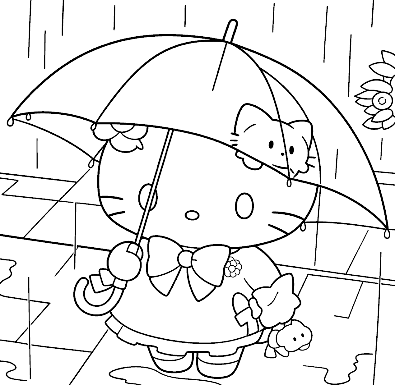 hello kitty rainy day umbrella activity line art for kids