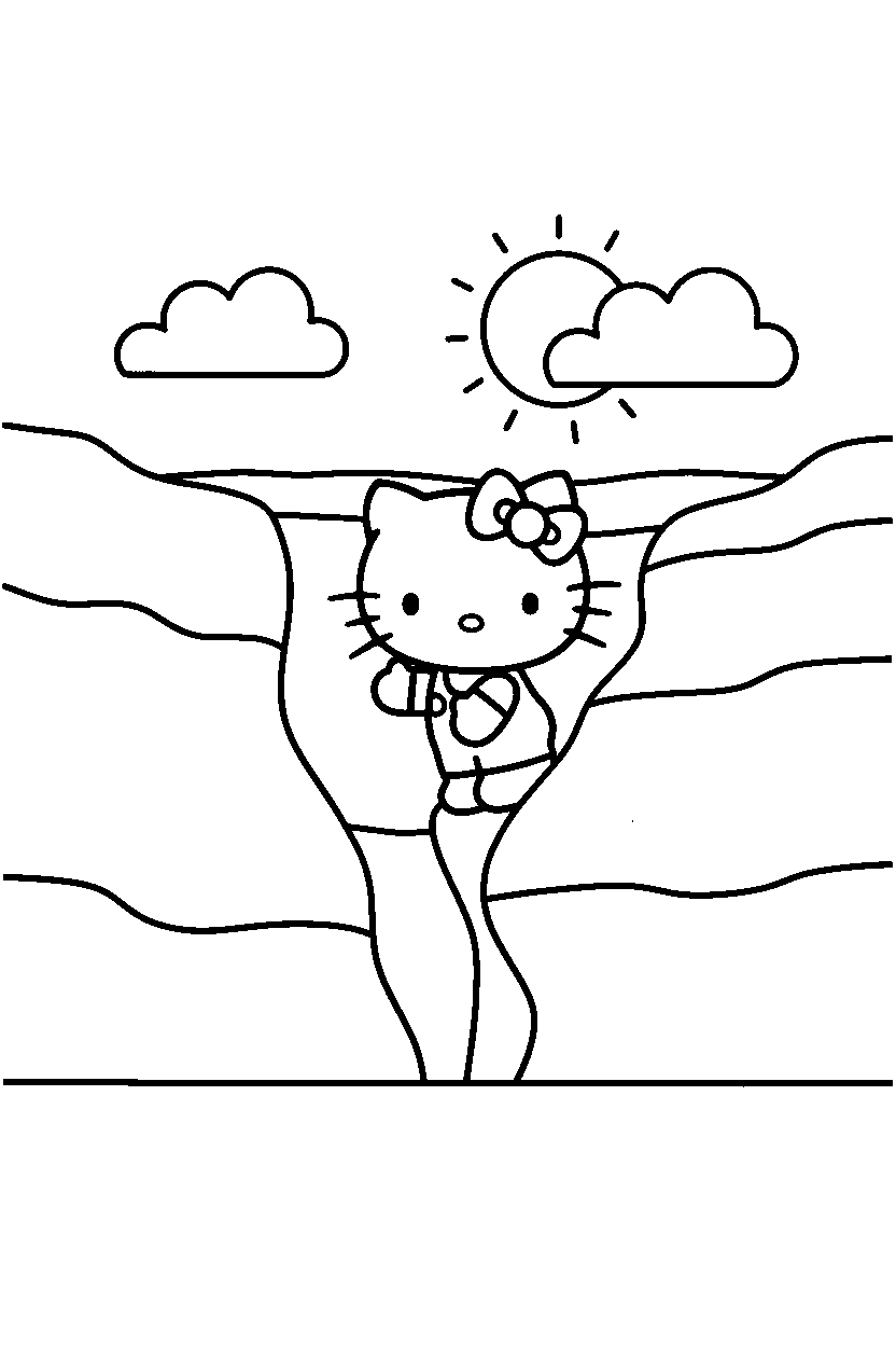 hello kitty reaching in canyon line art