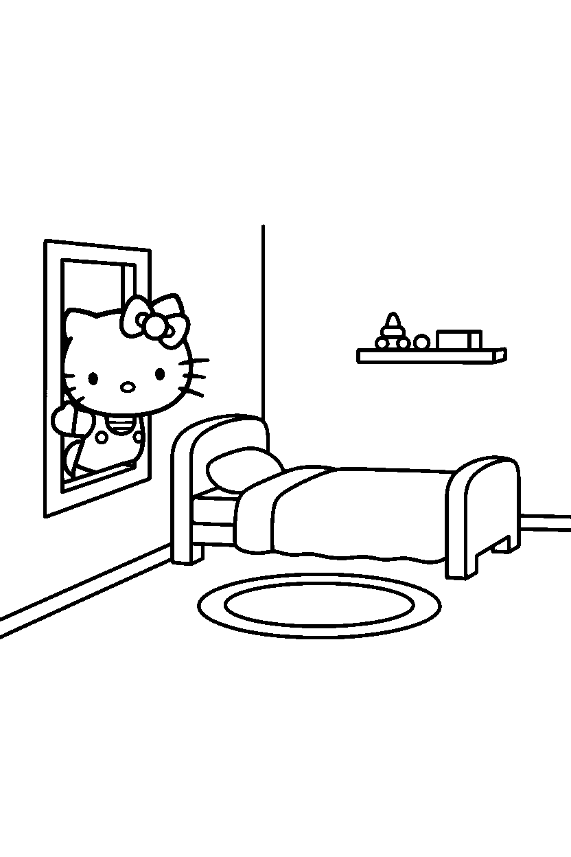 hello kitty reaching in room line art