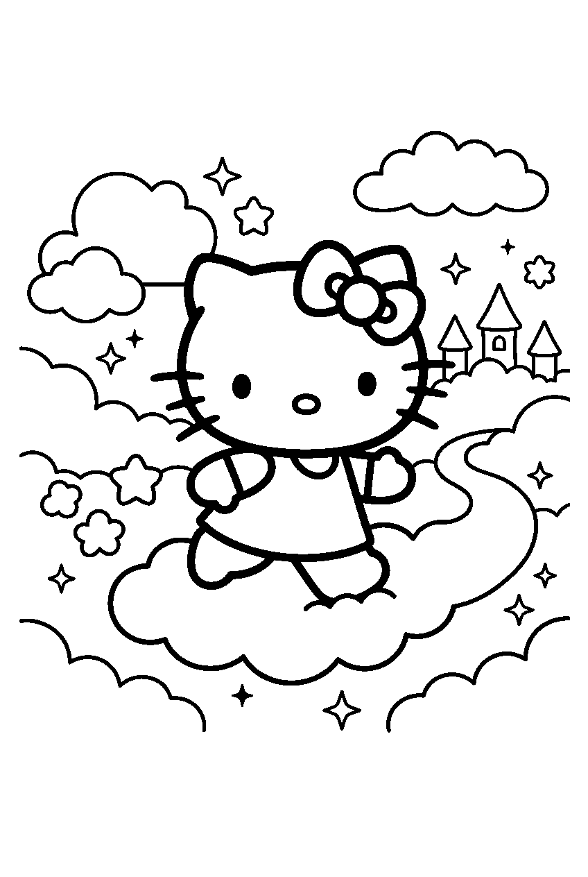 hello kitty running in cloud kingdom line art