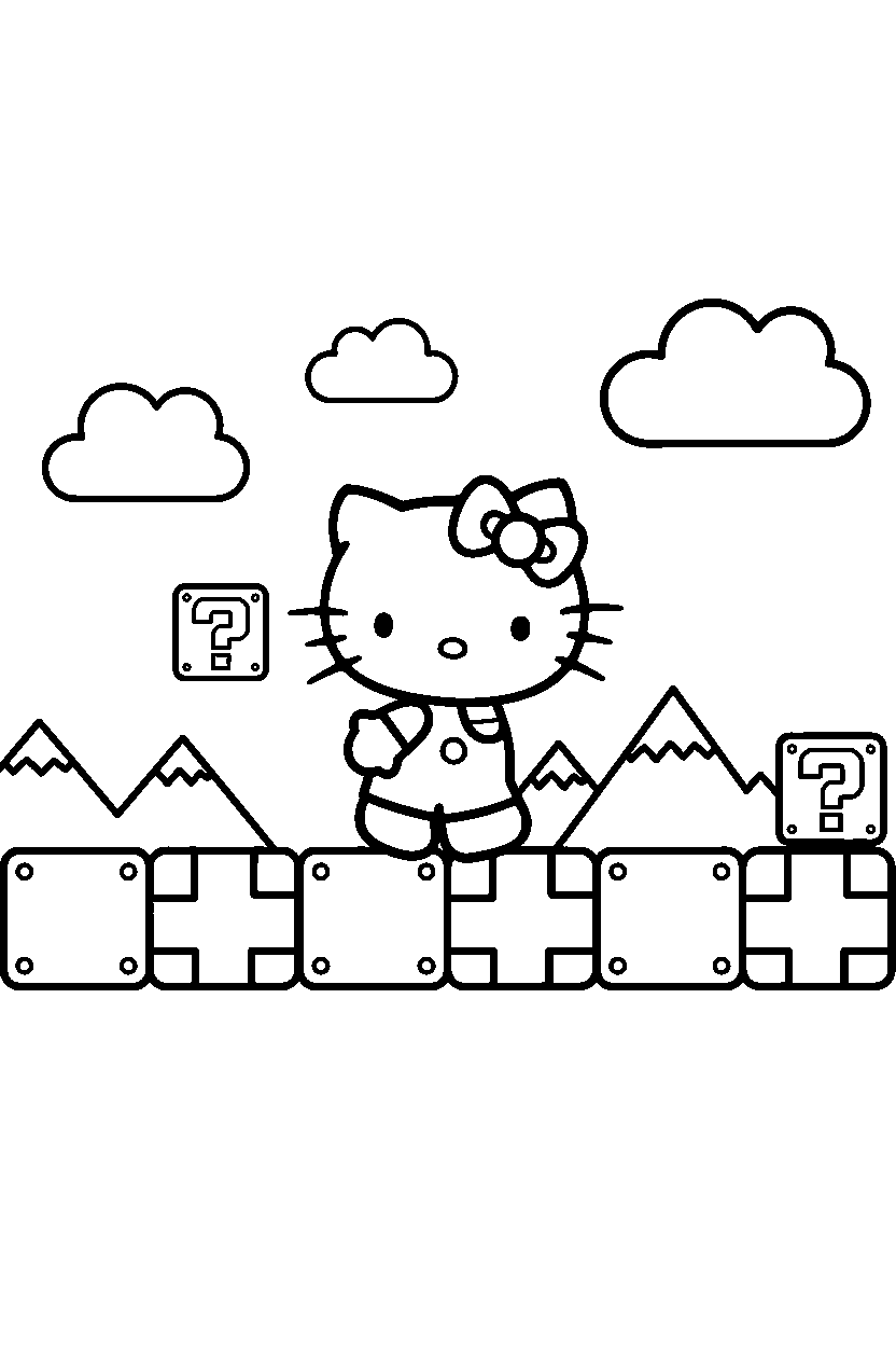 hello kitty walking slowly in game world line art