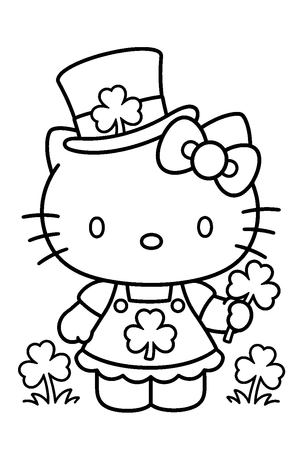 hello kitty wearing a shamrock hat for st patrick s day line art