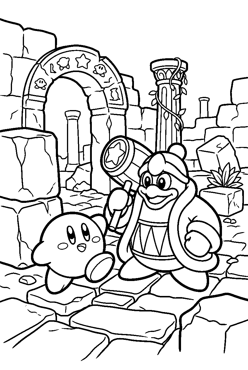 kirby king dedede in ancient ruins line art