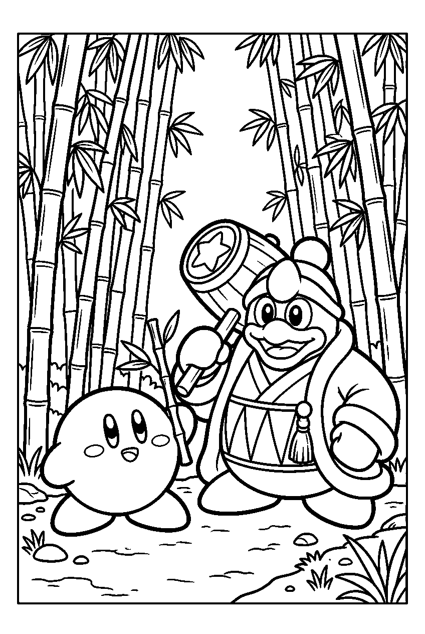 kirby king dedede in bamboo grove line art