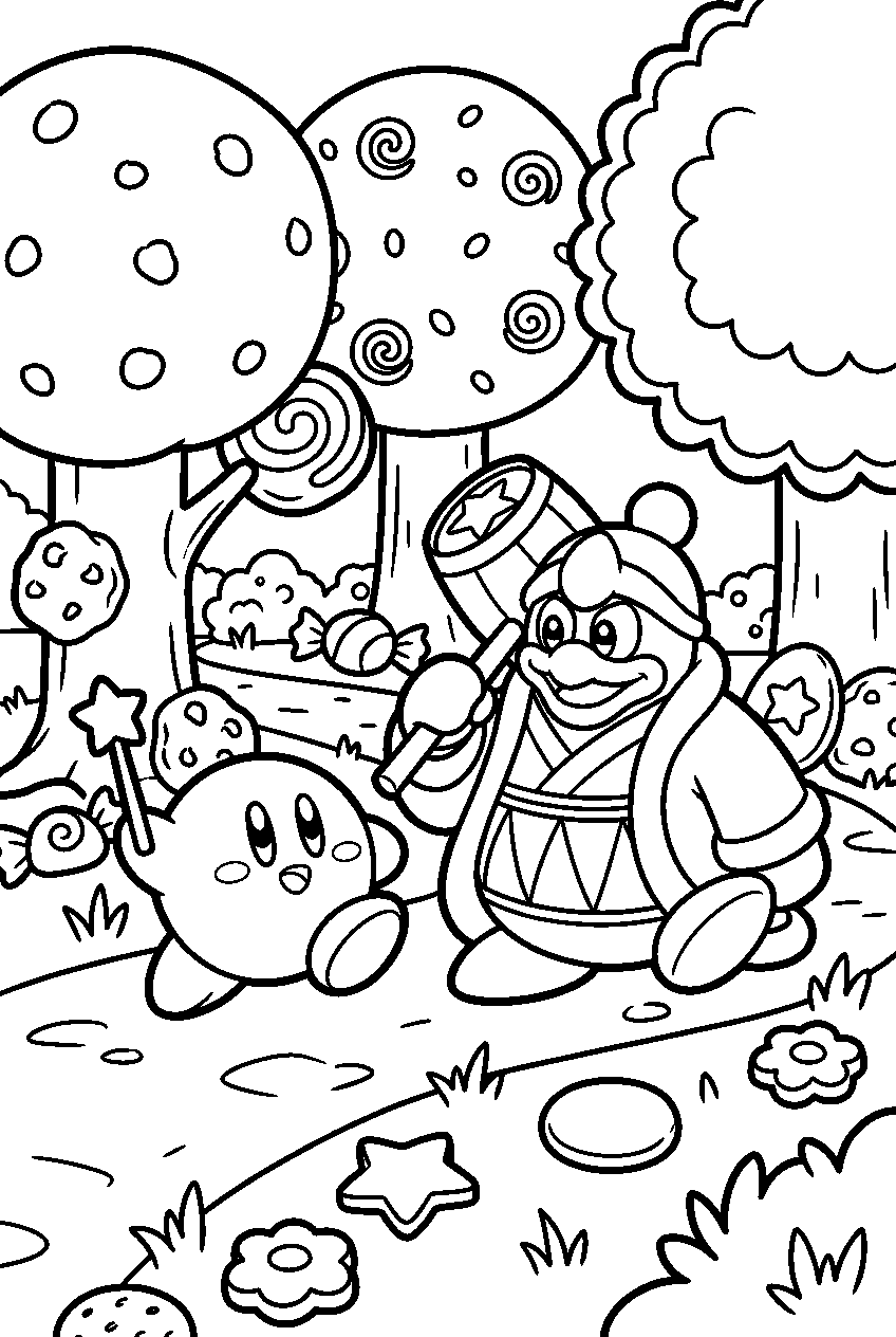kirby king dedede in cookie forest line art