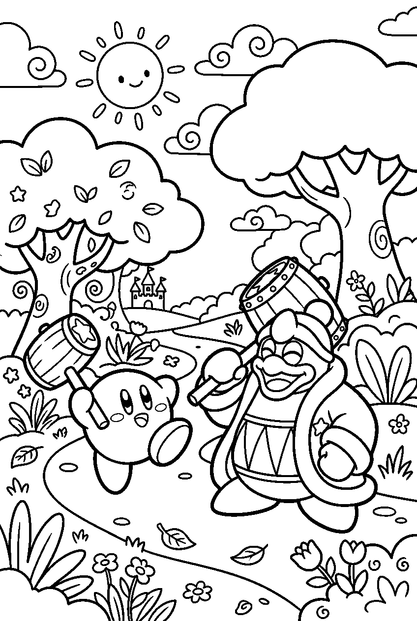 kirby king dedede in enchanted forest line art