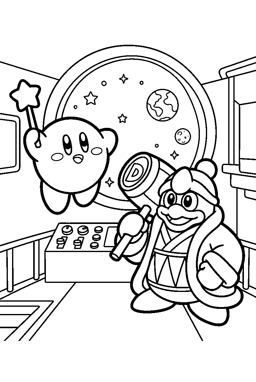 kirby king dedede in space station line art
