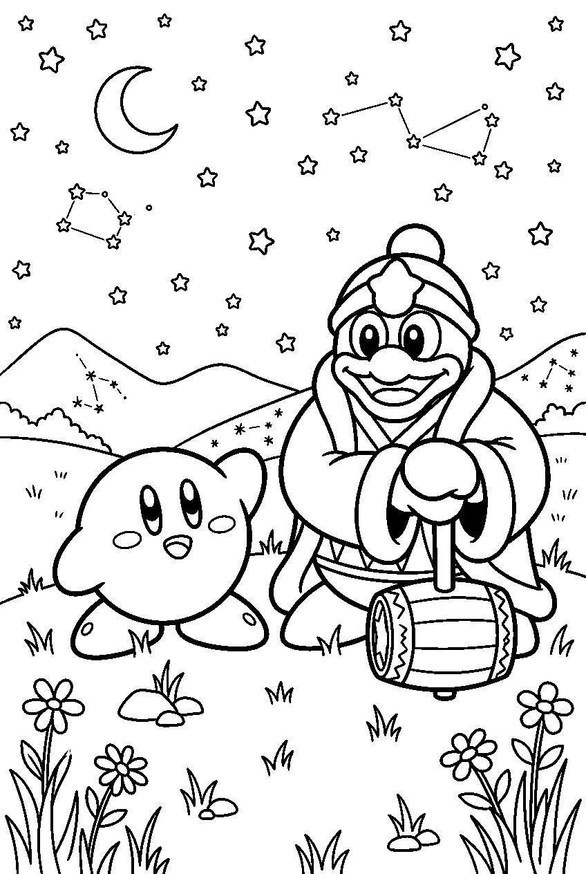 kirby king dedede in starlight meadow line art