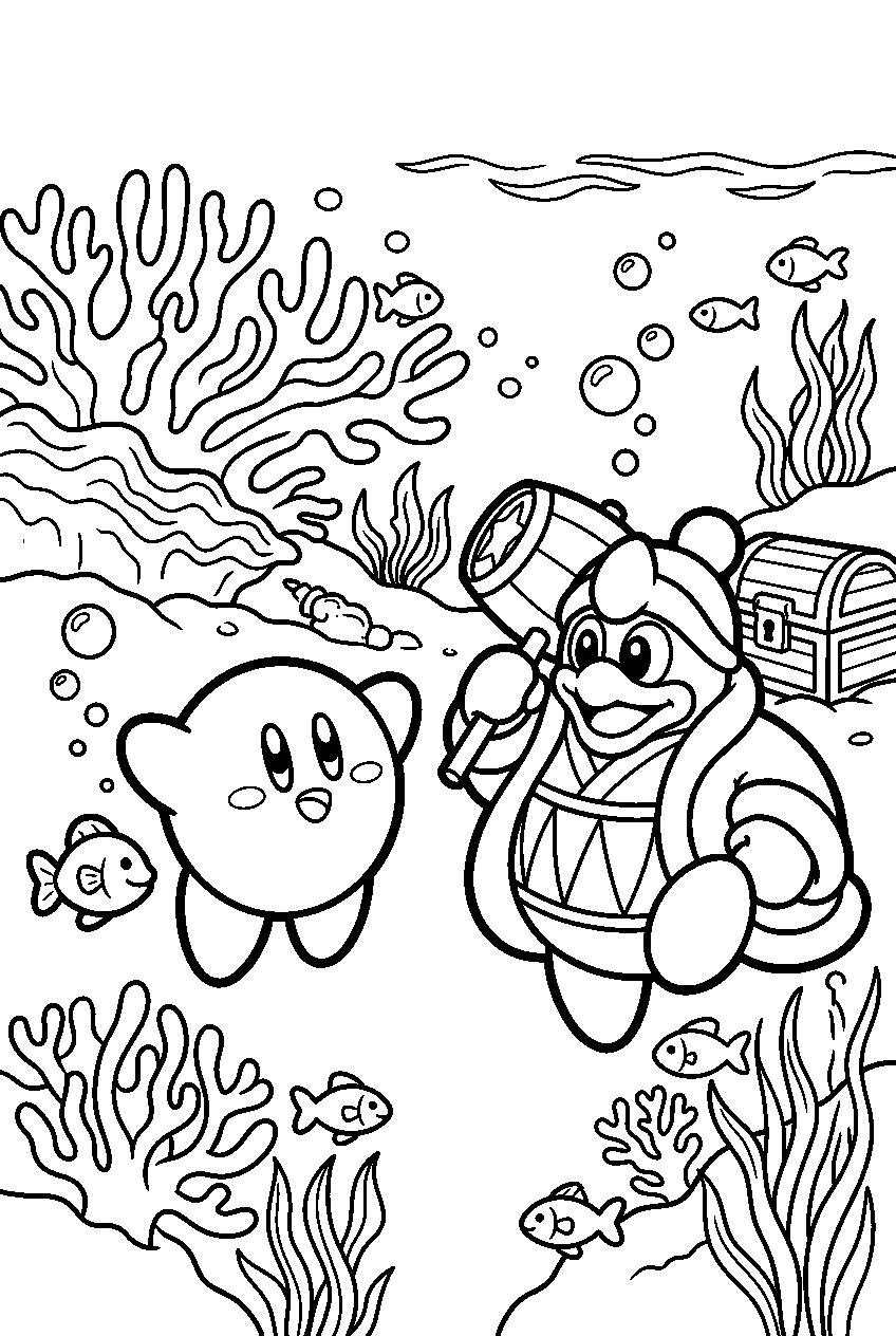 kirby king dedede in underwater kingdom line art