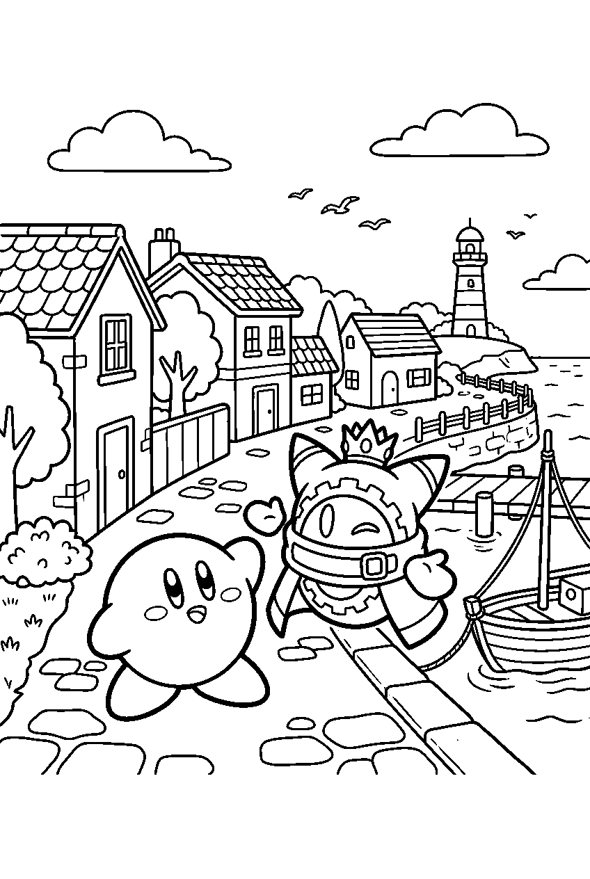 kirby magolor in seaside village line art