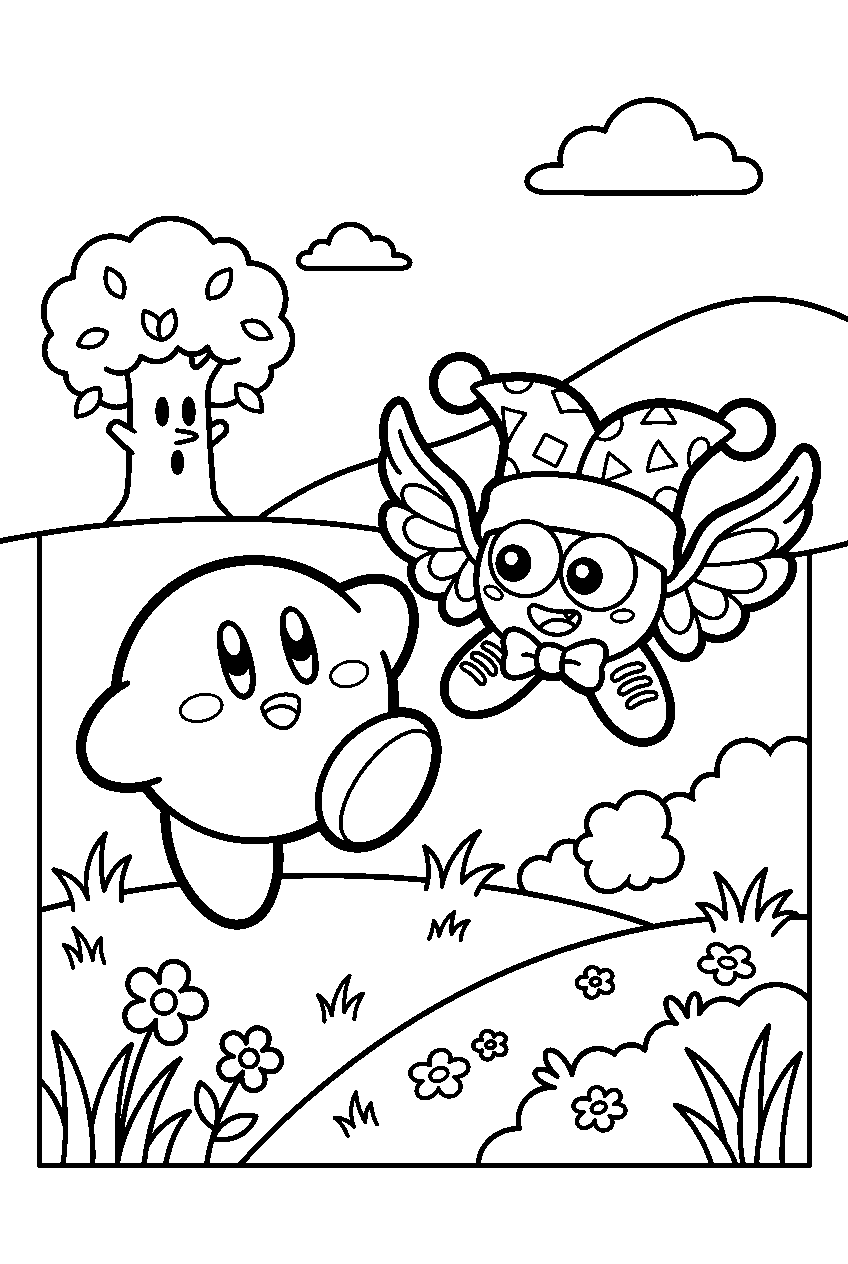kirby marx in dream land meadow line art