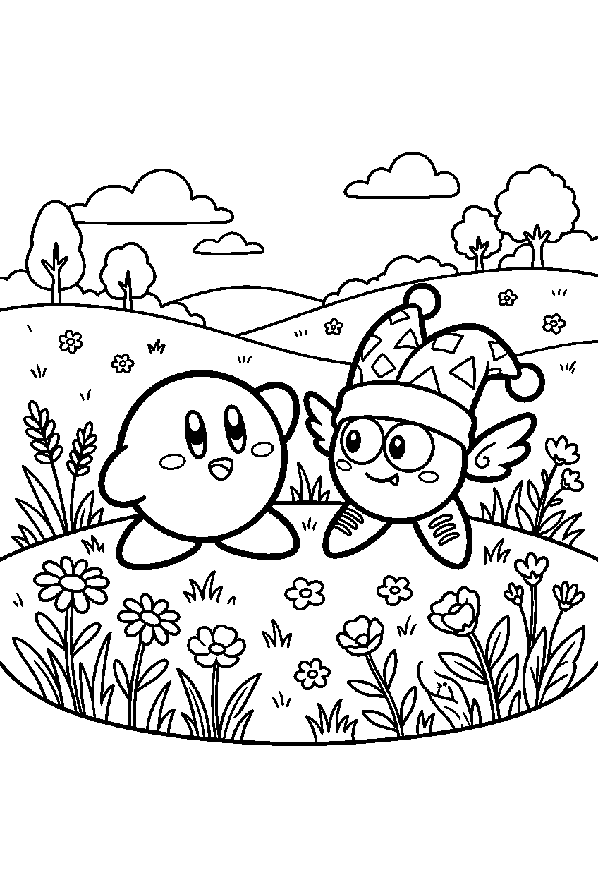 kirby marx in flower meadow line art