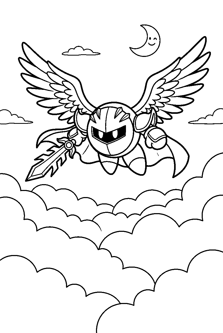 kirby meta knight above the clouds line art